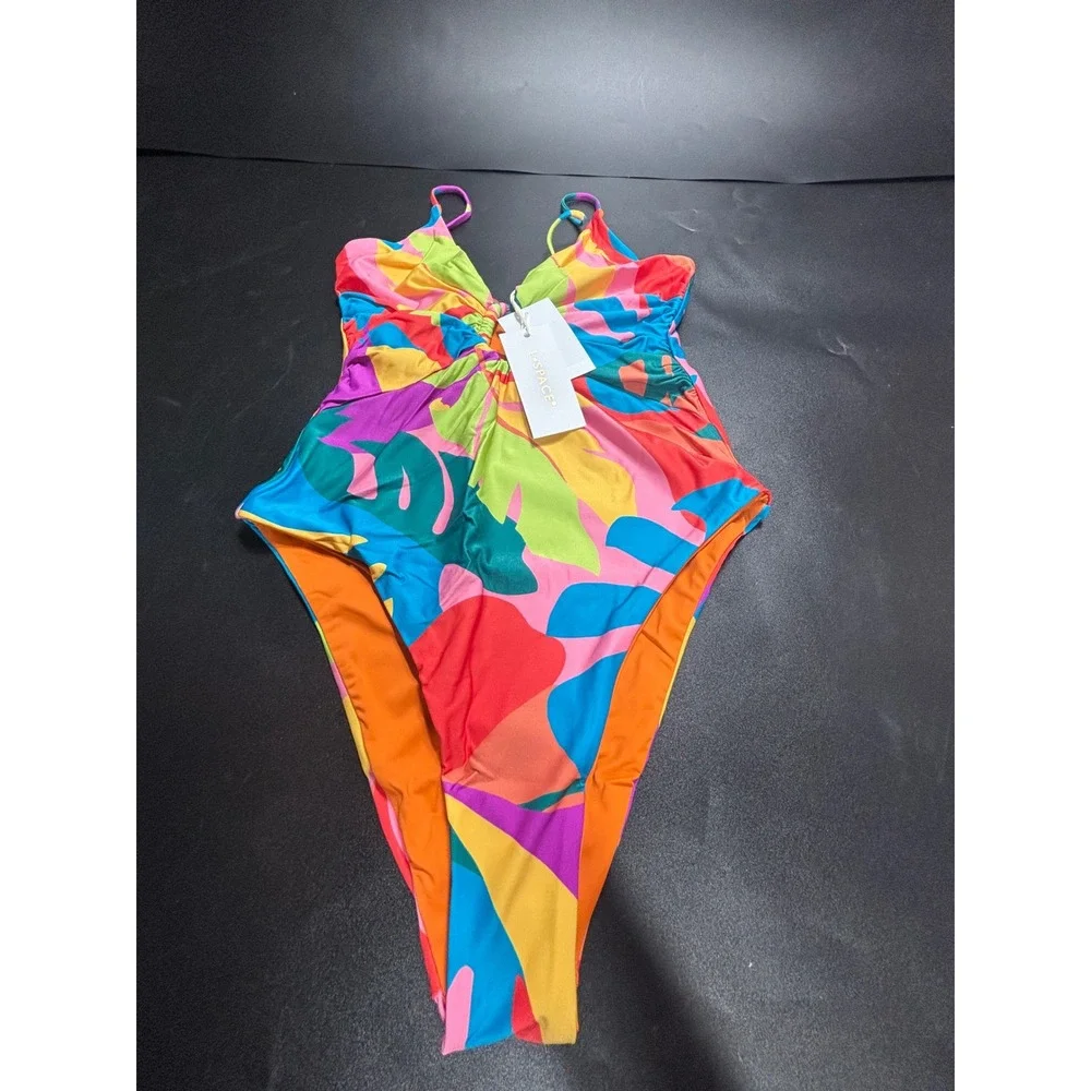 L*Space Piper One Piece Classic Swimsuit Multi Tropical Print Small NEW